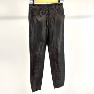 80s/90s Pia Rucci Dark Chocolate Brown 100% LEATHER Pants with Zip Fly + Pockets